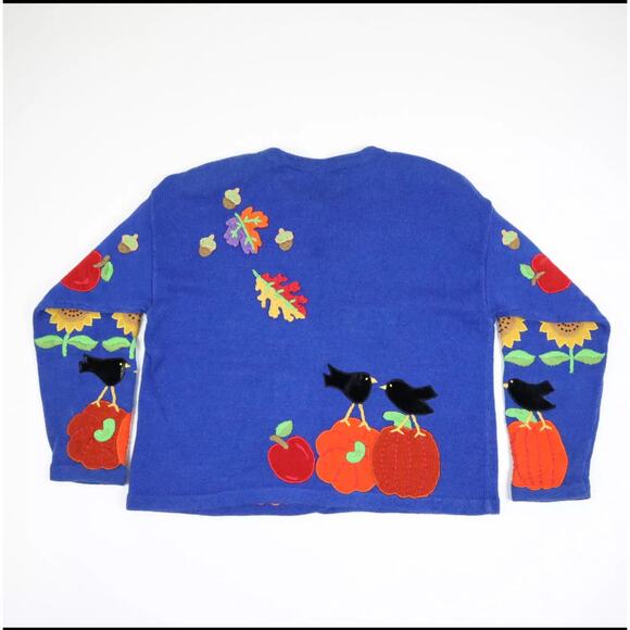 Design Options Philip Jane Gordon Cardigan Sweater Fall Flowers Birds Large - Picture 2 of 15